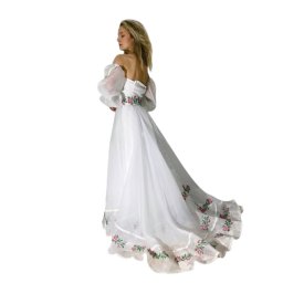 Rochie de mireasă, model deosebit 2în1, cu broderie și trenă detașabilă - LLDJ501021