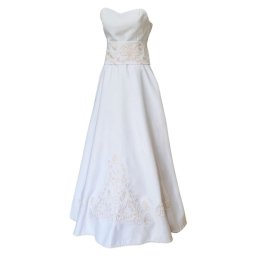 Rochie de mireasă, model deosebit cu broderie delicată, din tafta albă - LLDJ501020