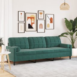 Canapea cu 3 locuri cu pernute, verde închis, 210 cm, catifea GartenMobel Dekor