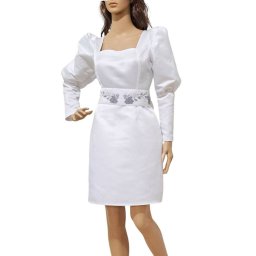 Rochie de mireasă sau cununie civilă, scurtă din tafta albă - LLDJ501022