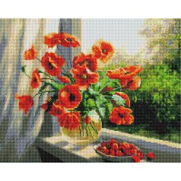Set goblen cu diamante, cu sasiu, Maci si zmeura, 40x50 cm