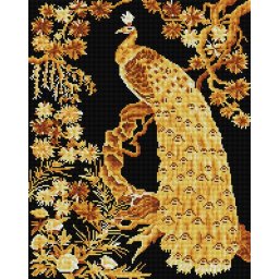 Set goblen cu diamante, cu sasiu, Paun auriu, 40x50 cm