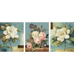 Set 3 picturi pe numere, cu sasiu, Pastel floral, 50x120 cm