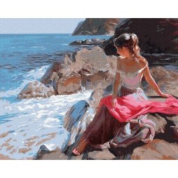 Set pictura pe numere, cu sasiu, Frumusetea valurilor de coasta, 40x50 cm