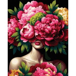 Set pictura pe numere, cu sasiu, Bujori si buze, 40x50 cm