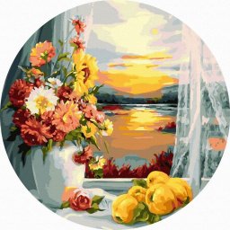 Set pictura pe numere rotunda, cu sasiu, Fereastra spre rasarit, O40cm