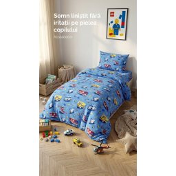 Lenjerie de pat copii bumbac City Cars Lego