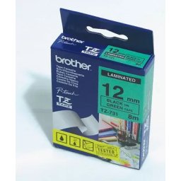 Banda laminata Brother TZ731, 8m/12mm negru/verde