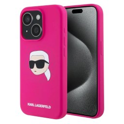 Husa Karl Lagerfeld Silicone MagSafe (KLHMP15SSKHPPLF) Fuchsia Karl`s Head - Husă silicon - compatibil cu Apple iPhone 15 - MagSafe
