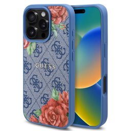 Husa Husa pentru iPhone 16 Pro - Guess Hardcase 4G Flower Print MagSafe (GUHMP16LP4ROPEMCB) - Blue