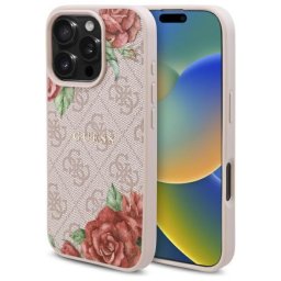 Husa Guess Hardcase 4G Flower Print MagSafe (GUHMP16LP4ROPEMCP) - Carcasă rigidă - compatibil cu Apple iPhone 16 Pro - MagSafe - culoare Roz