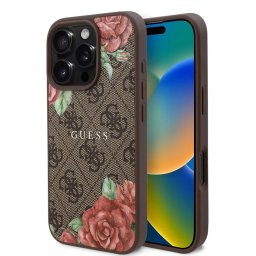 Husa Husa pentru iPhone 16 Pro Max - Guess Hardcase 4G Flower Print MagSafe (GUHMP16XP4ROPEMCW) - Brown