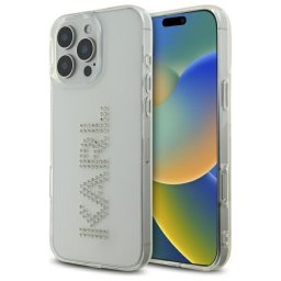 Husa Husa pentru iPhone 16 Pro Max - Karl Lagerfeld IML Rhinestones (KLHCP16XHKLSTDCT) - Transparent Logo