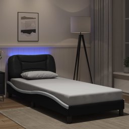 Cadru de pat cu lumini LED negru/alb 80x200 cm piele ecologica GartenMobel Dekor