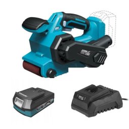 Masina de slefuit cu banda abraziva, cu acumulator 2 Ah, incarcator 18V Li-ion, 76x457 mm, SAS+ALL, Dedra