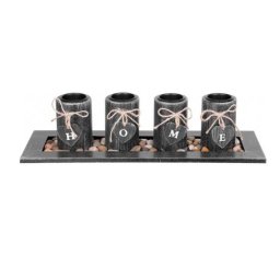 Suport 4 lumanari, model HOME, lemn si pietre naturale, negru, 39x12.5x10 cm, Magic Home GartenVIP DiyLine
