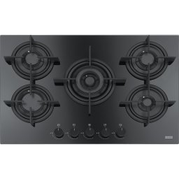 Plita incorporabila Franke Crystal Black FHCR 755 4G TC HE BK C, 5 arzatoare gaz, 75 x 51 cm, Gratare fonta, Sticla neagra