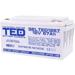 Acumulator stationar GEL pentru UPS sau panouri fotovoltaice VRLA 12V 67Ah M6 TED Electric TED1267 Deep Cycle