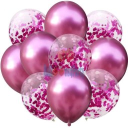 Set 10 baloane transparente cu confetti roz 30cm