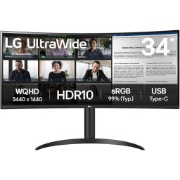 Monitor LED LG 34" 34WR55QK-B Curved UltraWide QHD HDMI DP USB-C Black