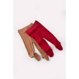Set 2 pantaloni cu botosei bebe unisex din bumbac organic si modal - Maro/Rosu, BabyCosy (Marime: 6-9 luni)