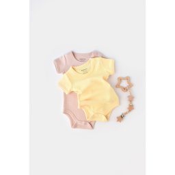 Set 2 body-uri bebe unisex -100% bumbac organic - Galben/Roz, BabyCosy (Marime: 3-6 Luni)