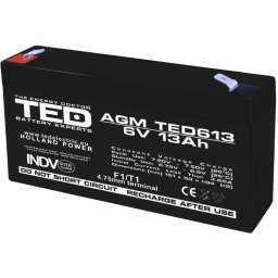 Acumulator AGM VRLA 6V 13Ah pentru sisteme de securitate și UPS, terminal F1, TED Battery Expert Holland TED003010