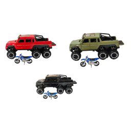 Set masinuta metalica SUV si motocicleta de jucarie, cu amortizoare, portiere ce se deschid, 1:24