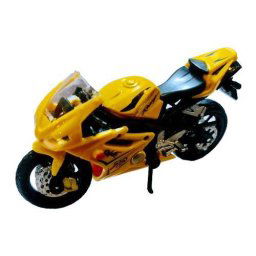 Motocicleta metalica de jucarie, cu roti din cauciuc, 11 cm, Galben