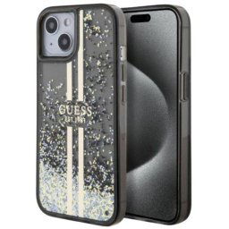 Husa Guess Liquid Glitter Gold Stripe pentru iPhone 15 Negru