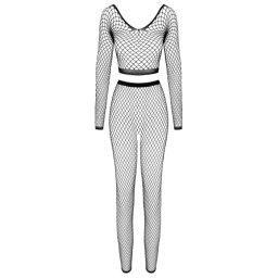 Cottelli Fantezie Catsuit din Plasa Doua Piese Top cu Maneci Lungi si Colanti cu Deschidere intre Picioare Small-Large