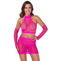 Cottelli Fantezie Set Bustiera Fustita Mini si Maneci din Plasa Roz Small-Large