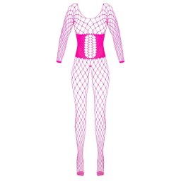 Cottelli Fantezie Catsuit din Plasa Roz cu Ochiuri Mari Brodat cu Strasuri Stralucitoare Small-Large