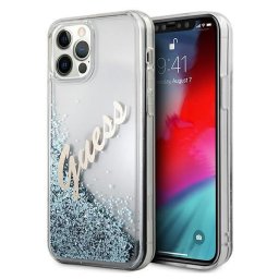 Husa Guess GUHCP12LGLVSBL iPhone 12 Pro Max 6.7" blue/blue hardcase Glitter Vintage Script