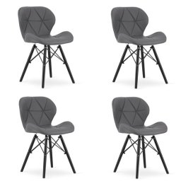 Set 4 scaune stil scandinav, Artool, Lago, piele ecologica gri, picioare lemn negru, 47.5x36x74 cm