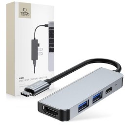 Hub adaptor 4-in-1 V2 pentru laptop și dispozitive compatibile, 2x USB 3.0 + 1x USB-C + 1x HDMI, gri