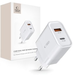 Incarcator de retea 1x USB-A + 1x USB-C QC3.0 PD 30W Alb