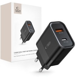 Incarcator de retea 1x USB-A + 1x USB-C PD QC3.0 3A 30W Negru