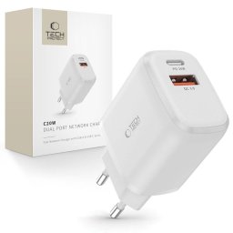 Incarcator de retea 1xUSB-A + 1xUSB-C QC 3.0 PD 20W Alb
