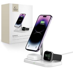 USB-A to USB-C Cable Included Qi 3in1 MagSafe stand for smartphone / Apple Watch / AirPods 15W Alb