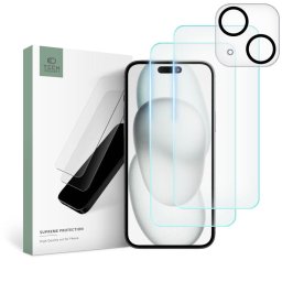 Set sticlă securizată Tech-Protect Supreme pentru iPhone 15, protecție ecran, transparentă