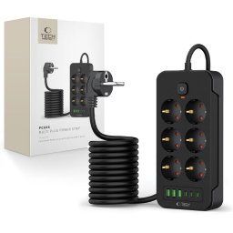 Prelungitor TECH-PROTECT PC6X6 POWER STRIP 3 USB & 3 TYPE-C & 6 SOCKET 200CM BLACK