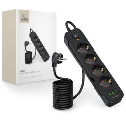 Prelungitor TECH-PROTECT PCL4X3 POWER SOCKET LONG 2 USB & 1 TYPE-C & 4 SOCKET 200CM BLACK