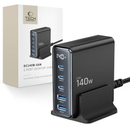 Incarcator de retea GaN 2x USB-A + 3x USB-C PD QC 3.0 140W Negru