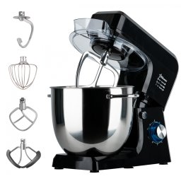 Robot de bucatarie profesional STARCREST SKM-2002BK, 2000 W, Bol 10 L Inox, 5 Accesorii, 6 Viteze + Pulse, Angrenaje metalice, Negru