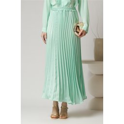 Fusta lunga din satin verde mint cu pliuri