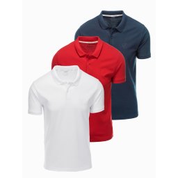 Ombre BASIC men's cotton polo t-shirt set - navy blue/white/red