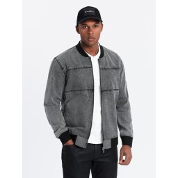 Ombre Men's denim bomber jacket with stone wash effect - grey