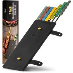 Set 7 tepuse metalice pentru gratar, cu manere si geanta de silicon pentru depozitare , Skoo