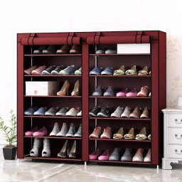 Dulap de pantofi textil dublu cu 12 rafturi si 36 perechi de incaltaminte